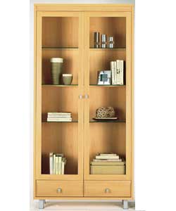 Beech effect. 2 glass doors. 3 internal adjustable shelves. Silver effect handles. Size (W)95.1,