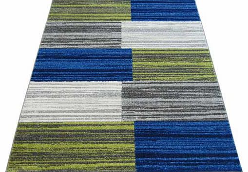 Multicoloured blocks design rug. woven with a heat set soft touch polypropylene pile. Suitable for all areas of the home and also suitable for surface shampoo clean. 100% polypropylene. Woven backing. Size L170. W120cm.