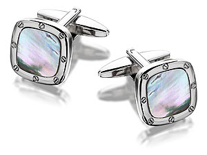 Unbranded Mother-of-Pearl Screw Border Square Swivel Cufflinks 015352