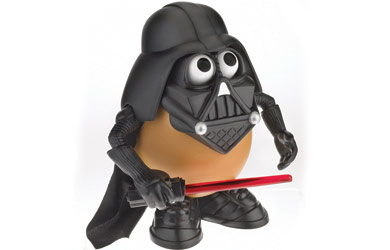 Tater not only possesses his trusty black cape and bucket-like life support helmet, but also an auth
