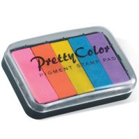 Pigment stamp pad featuring: pink, orange, yellow, blue and purple colours