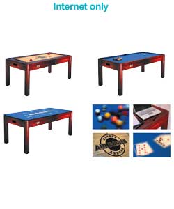 Includes pool, air hockey, poker and desk top.Includes accessories.Mains operated.Size (H)79, (W)91,
