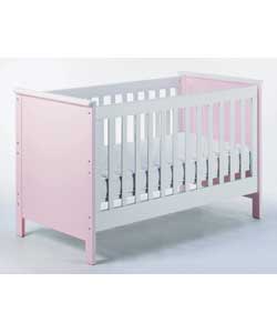 Suitable from birth.Cot outer dimensions (L)149, (W)80, (D)92cm.Made from MDF.Colour: Pink.Adjustabl