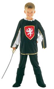 All for one, and one for all!Black trousers and shirt/cape with musketeer motif on the front. See ac