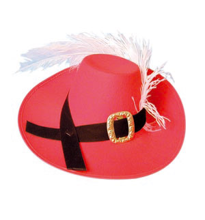 Musketeer hat with feather, red