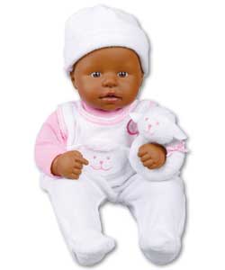 36cm cuddly doll with white romper suit, hat and s