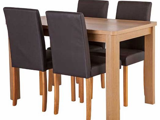 Unbranded Mya Oak Veneer Table and 4 Real Leather Chairs