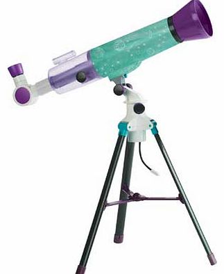 Features 18x to 90x magnification and tripod with built-in red LED for night viewing. Includes moon scope. moon filter. tripod and 20 page journal. Size H25.15. W53.59cm. For ages 8 years and over.