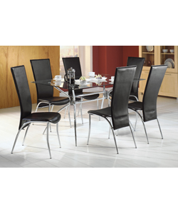 Naples Table and 6 Black Faux Leather Chairs