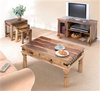 60% OFF. Solid sheesham wood coffee table with 2 useful drawers in an individual, natural grain,