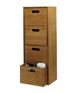 Unbranded Natural Narrow Bamboo Wide 4 Drawer Storage Tower