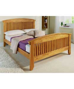 Oak finish. Size (W)156, (L)201, (H)109.5cm. 21.5cm clearance between floor and underside of bed.Sup