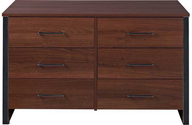 Add a modern touch to any bedroom with the New Genova collection. This walnut effect 3+3 drawer chest would make a sleek and elegant storage solution for your home. Make use of the spacious four drawers and display your mementos and photo frames on t