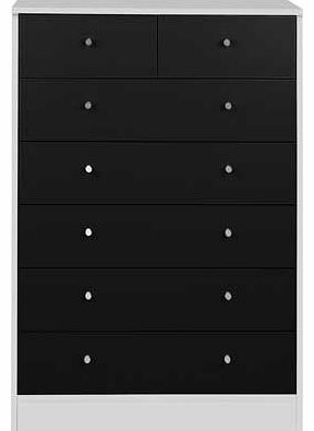 Transform your childs room with this attractive New Malibu chest featuring seven drawers on easy glide runners. It features deeper drawers to provide greater storage for their clothes and belongings. Finished in a gorgeous black on white. it has an i