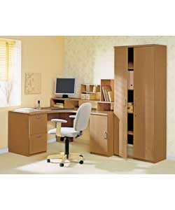 Assembled size (H)74, (W)121, (D)102cm.Beech finish modular office furniture with chunky, rounded ed