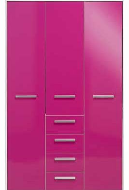 Combining a gloss finish. clean lines and sleek metal handles. the New Sywell range is sure to bring any bedroom up to date. The perfect home for your clothing collection. this stunning and vibrant three door. four drawer wardrobe would look great as
