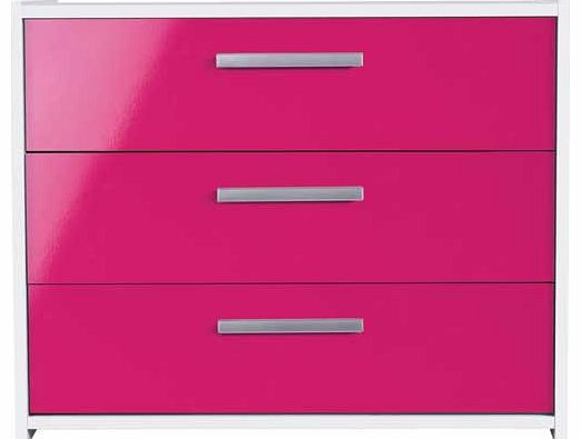 Combining a high gloss finish. clean lines and sleek metal handles. the New Sywell range is sure to bring any bedroom up to date. The perfect home for your clothing collection. this stunning and vibrant pink gloss and white three drawer chest will re