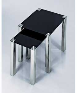 Size of largest table (L)50, (W)50, (H)50cm.Metal and black glass nest of 2 tables.Self assembly: 1 