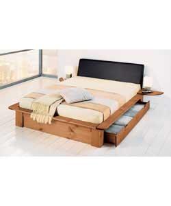 Sturdy solid pine double bed in new continental design with leather effect headboard and 2 clip-on b