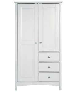 Shaker style low wardrobe with 2 doors and 3 drawers.Size (H)157, (W)88, (D)53cm.Solid pine with whi