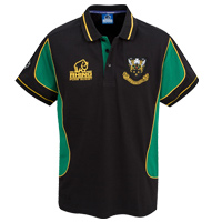 Northampton Saints Travel Polo Shirt - Black/Verdent Green/Gold.