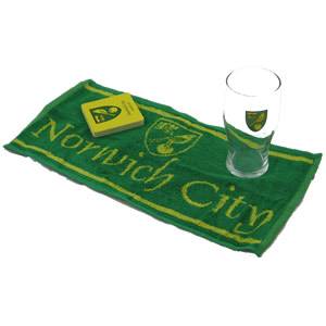Official crested Norwich F.C. mini bar set *1 crested pint glass *1 bar towel *10 beer mats