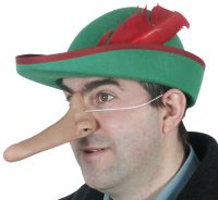 The classic long nose as grown by Pinocchio every time he told a lie. Could also be used for Cyrano