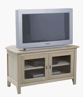 Oak Corner TV Unit with fixed wooden shelf