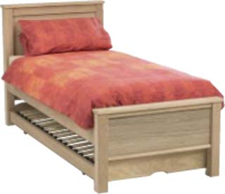 OAK PANEL 3FT VISITORS BED FROM THE CORNDELL NIMBUS RANGE.LOWER BED SIZES ARE H20 W37 L77  H50cm