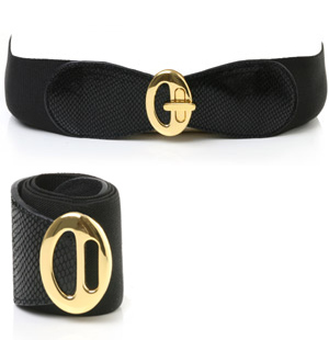Elastic waist belt with faux snake skin effect tabs detail and a large oval buckle. The gorgeous Ocl