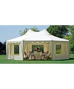 Natural.Steel frame with deluxe epoxy coating.8 side panels.Canopy: Polyester Oxford 600D x 300D wit