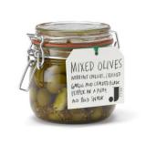 Unbranded olives with a dash of chilli