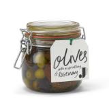 Unbranded olives with a sprinkling of rosemary