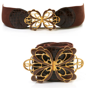 Gorgeous elastic waist belt with large retro inspired enamel buckle. Stylish, feminine and versatile