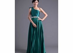Unbranded One-shoulder Bow Beaded Belt Pleat Ankle-length