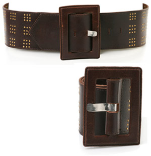 Gorgeous leather waist belt featuring large square buckle and all over stud detail. Perfect worn ove
