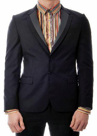 P.S Paul Smith Split Notched Lapel 2 Button Blazer features a split notched lapel with a tonal insert also featuring a luxury melton wool collar lining and P.S embossed buttons. On the sleeves there are non-functioning three button cuffs and front al