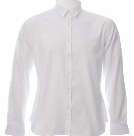 P.S Paul Smith t-shirt with long sleeves and peaked collar. Constructed using high quality cotton this shirt offers more than an average white shirt thanks to its textured cotton making it extremely durable. With branded buttons and a shaped hem addi