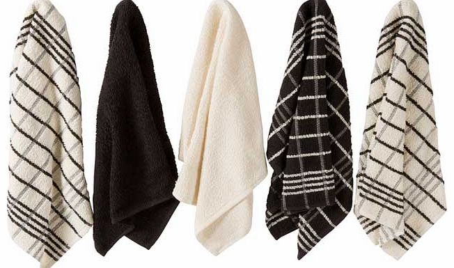 Unbranded Pack of 5 Terry Tea Towels - Black/Natural