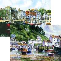Two archetypal British holiday scenes: sun shining and boats bobbing in Padstow Harbour and