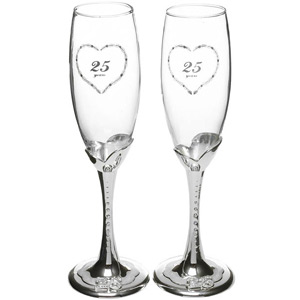 This pair of 25th Wedding Anniversary Champagne Glasses are a beautiful keepsake gift for a very spe