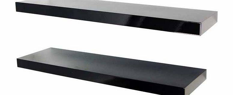 Unbranded Pair of 70cm Floating Shelves - Black Gloss