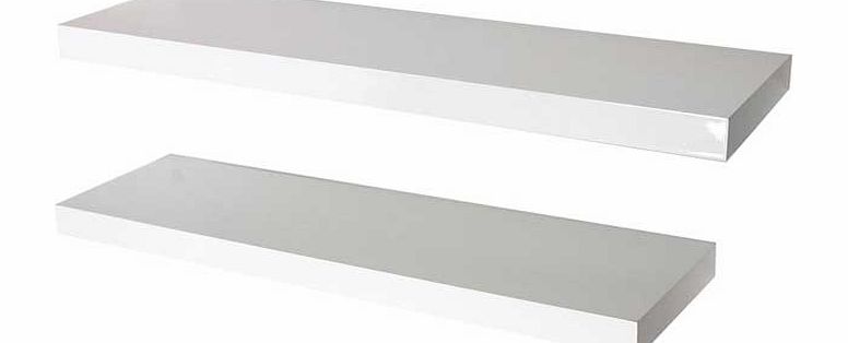 Unbranded Pair of 70cm Floating Shelves - White Gloss