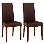 Unbranded Pair of Lucca chairs, brown leather with walnut