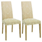 Unbranded Pair of Lucca Chairs, Champagne Damask with oak