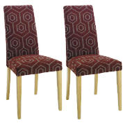 Unbranded Pair of Lucca Chairs, Claret Geometric with oak