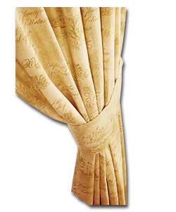 Pair of Natural Script Ready Made Curtains (W)66- (D)54in