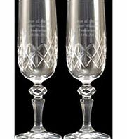 Toast that special occasion in style with a pair of beautiful personalised Champagne flutes. Themessage of your choice will be engraved into the cut crystal of each glass, marking a special moment in the most stylish fashion! Great as a gift or as a