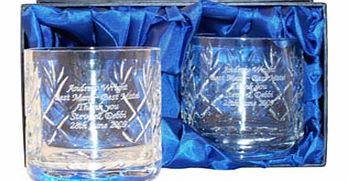 Suitable for any occasion,especially weddings, anniversaries, birthdays orretirement, this pair of crystal whisky tumblers can be engraved with a 4 line message of up to 80 characters, 20 characters per line, and are presented in a silk lined box. 