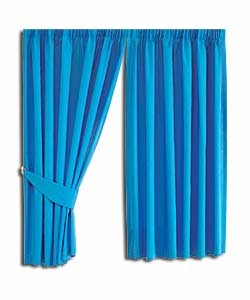 Pair of Plain-Dyed Cornflower Blue Curtains with Tie Backs